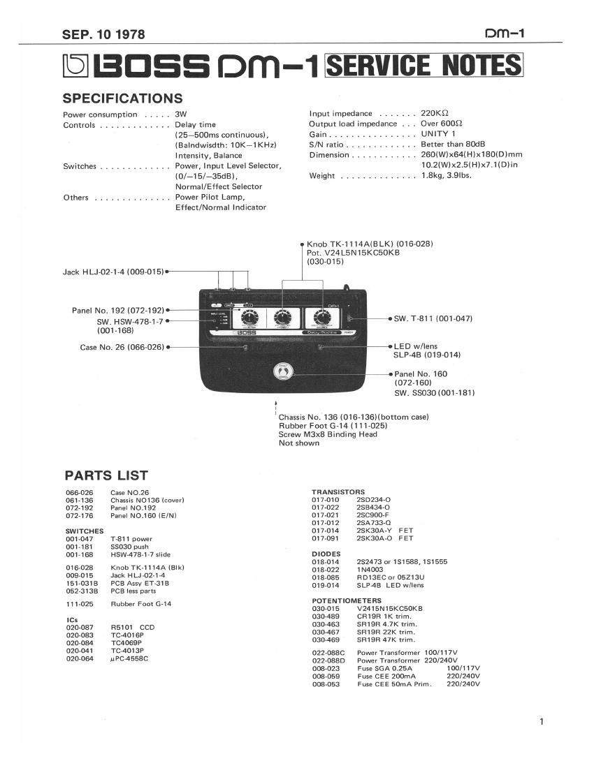 BOSS DM 1 SERVICE NOTES