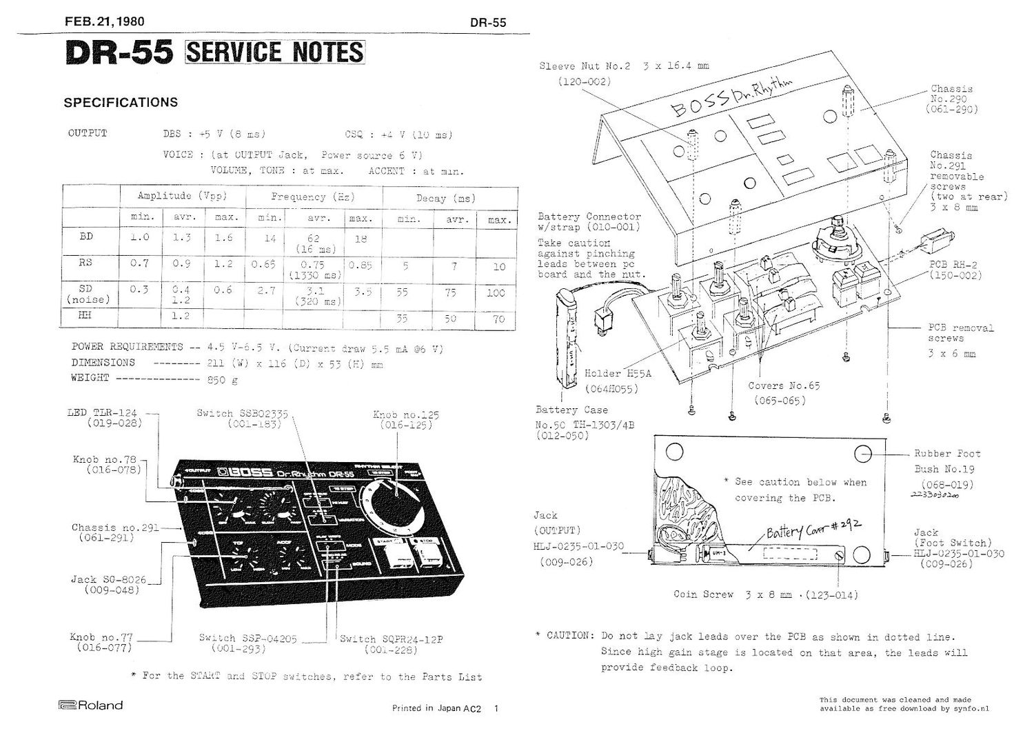 BOSS DR 55 SERVICE NOTES