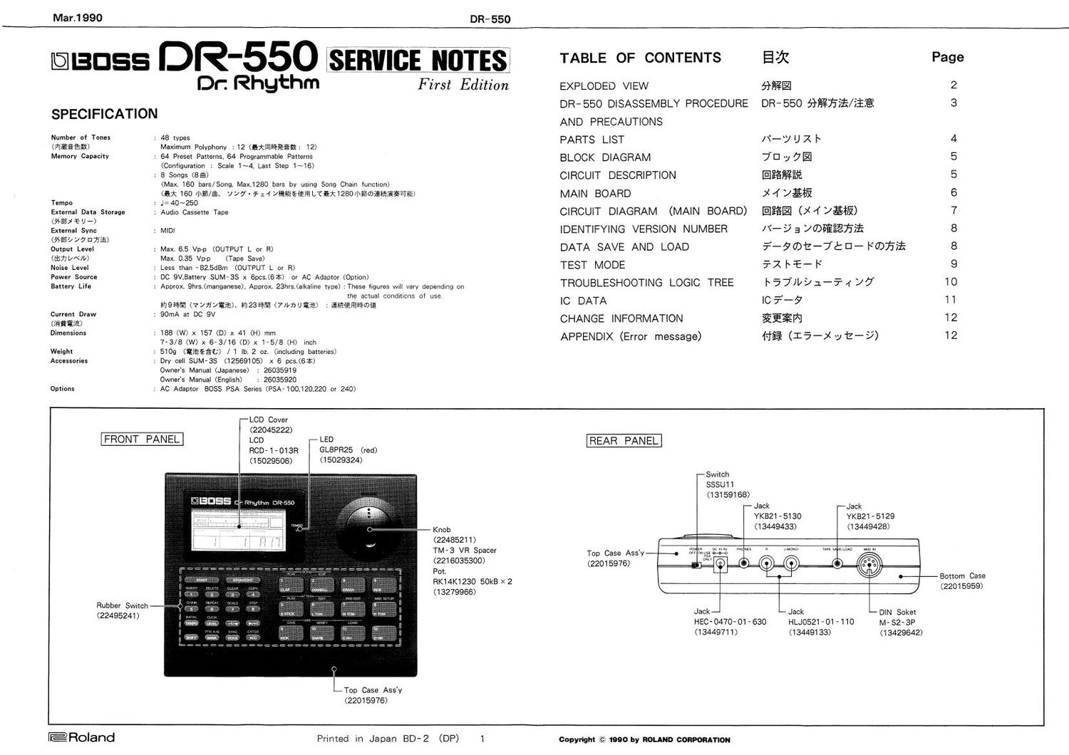 BOSS DR 550 SERVICE NOTES