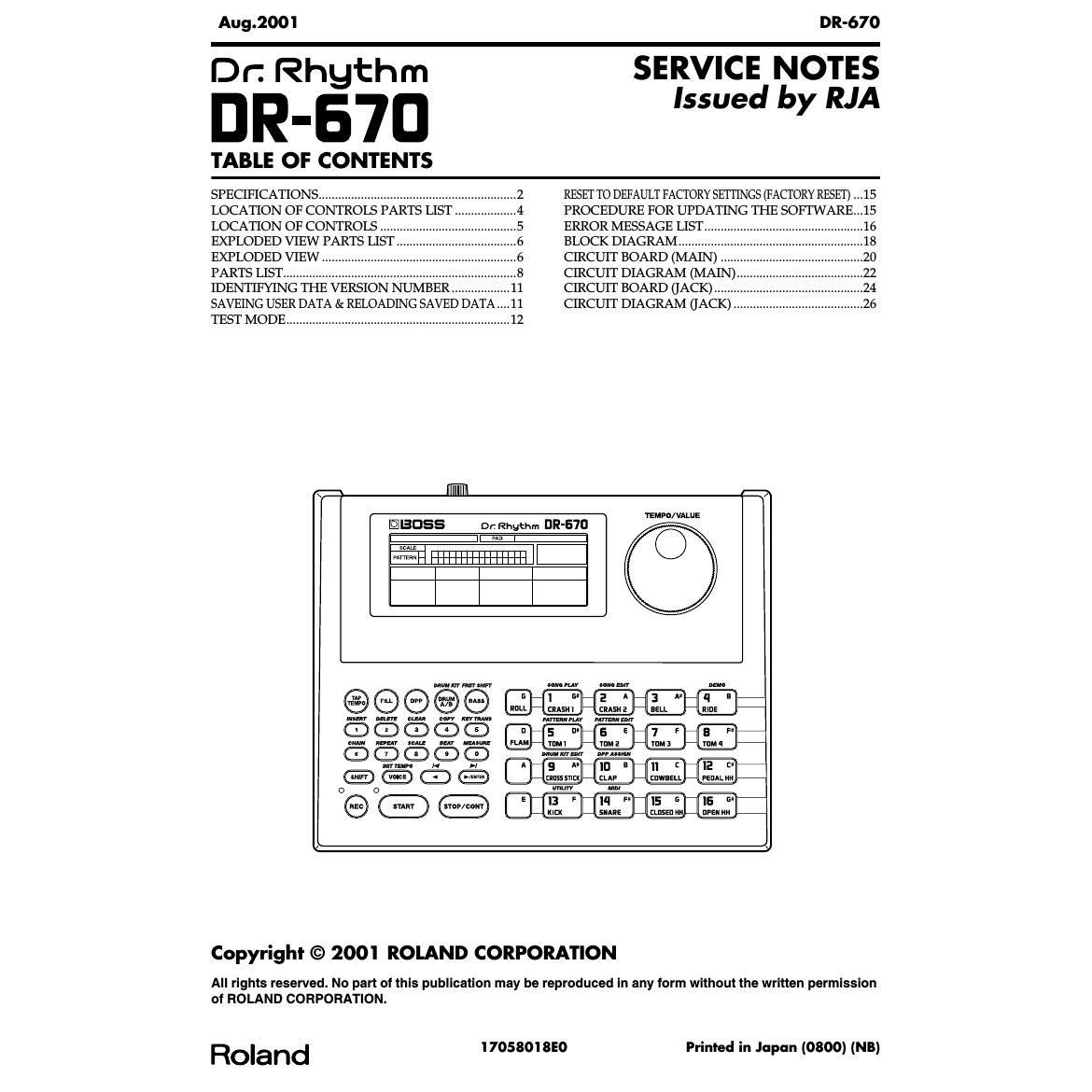 liner smykker værdig Free Audio Service Manuals - Free download BOSS DR 670 SERVICE NOTES