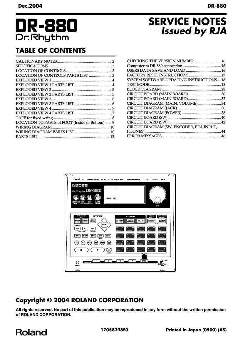 BOSS DR 880 SERVICE NOTES