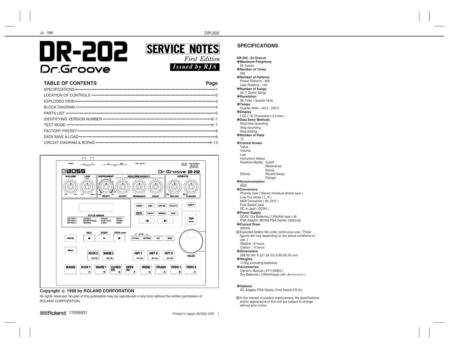 Boss DR 202 Dr.Groove Service Manual