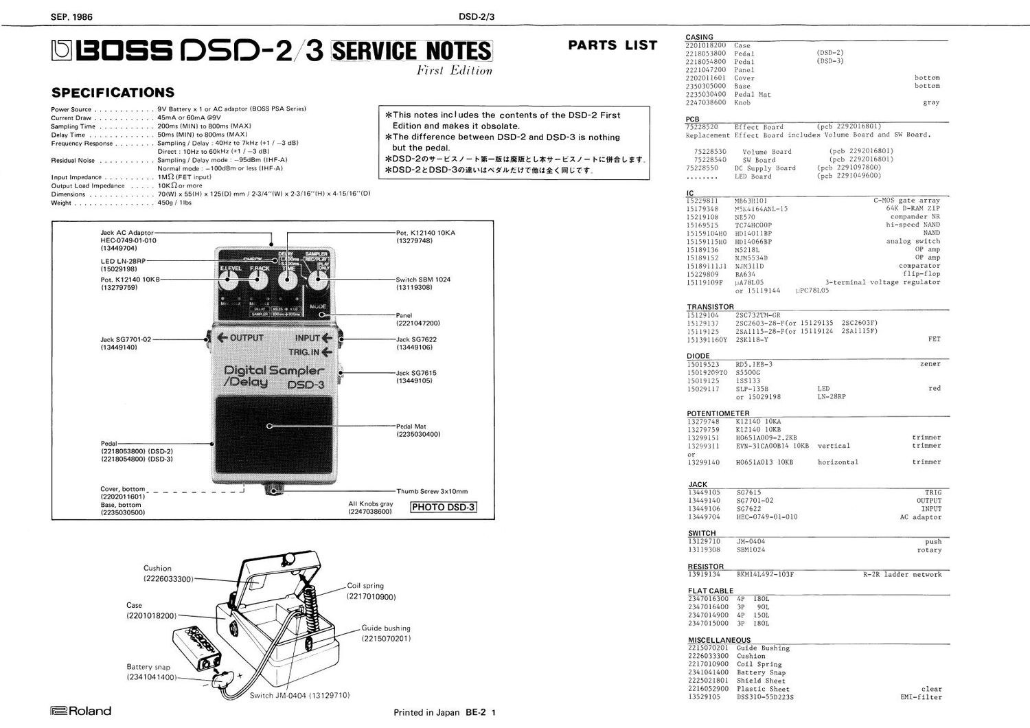 BOSS DSD 2 3 SERVICE NOTES