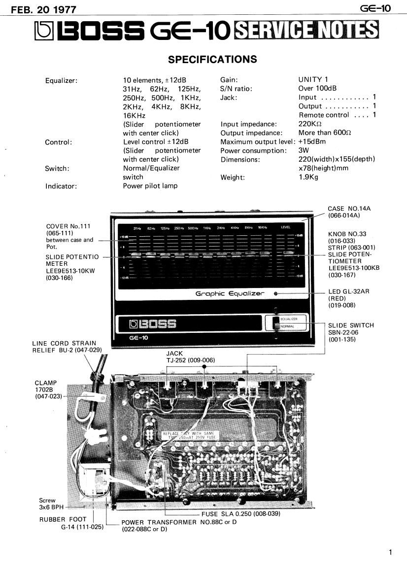 BOSS GE 10 SERVICE NOTES