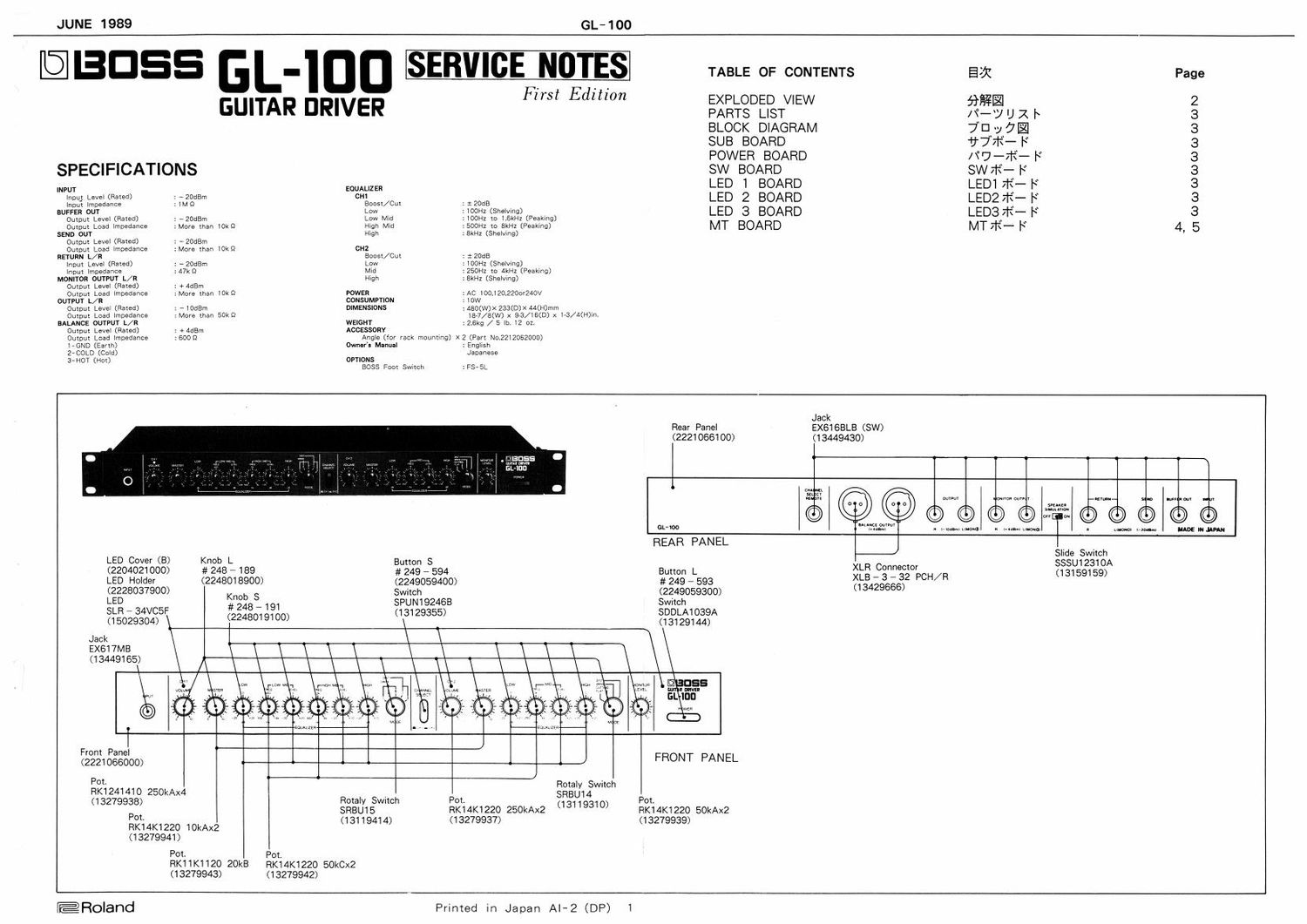 BOSS GL 100 SERVICE NOTES