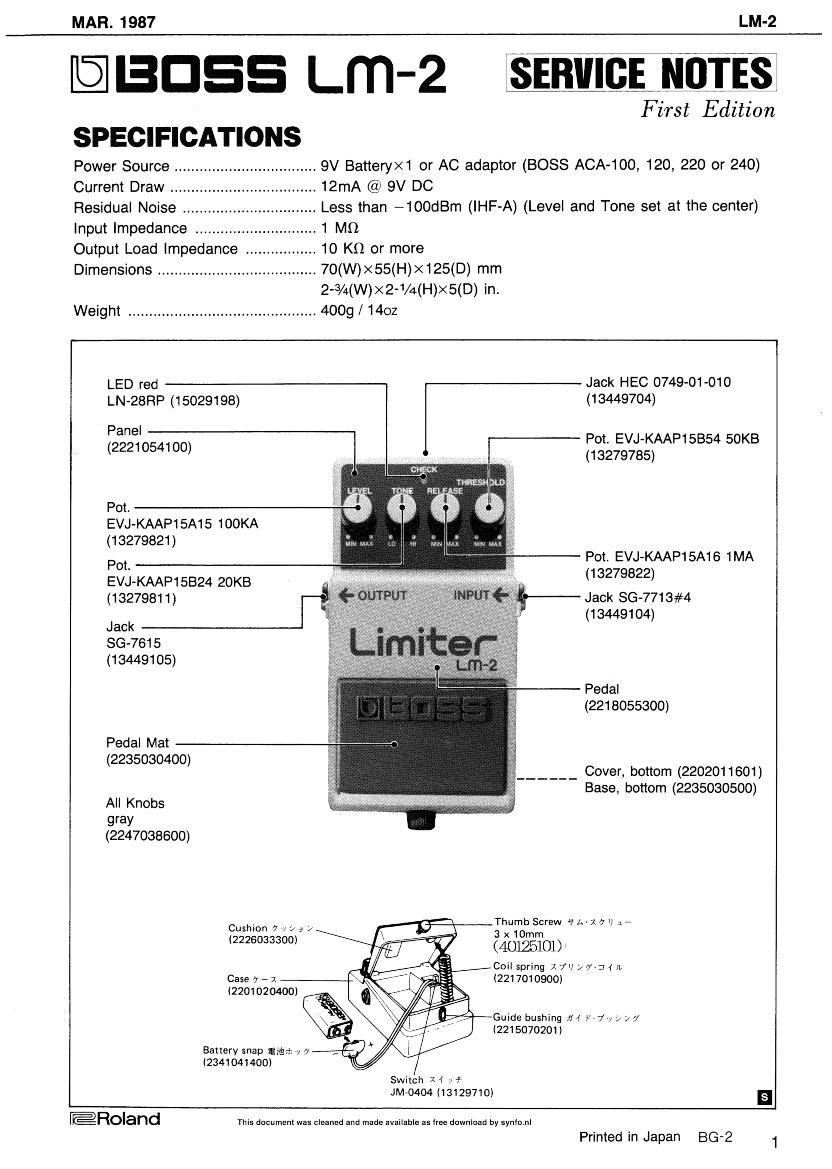 BOSS LM 2 SERVICE NOTES