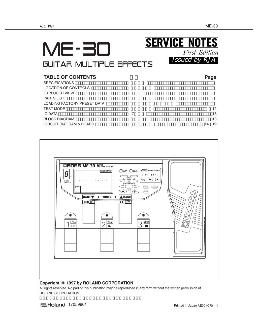 BOSS ME 30 SERVICE NOTES