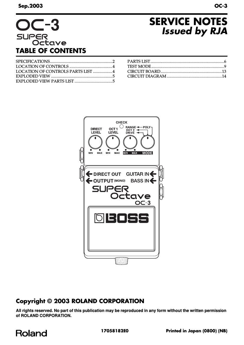 Boss OC 3 Super Octave Service Manual