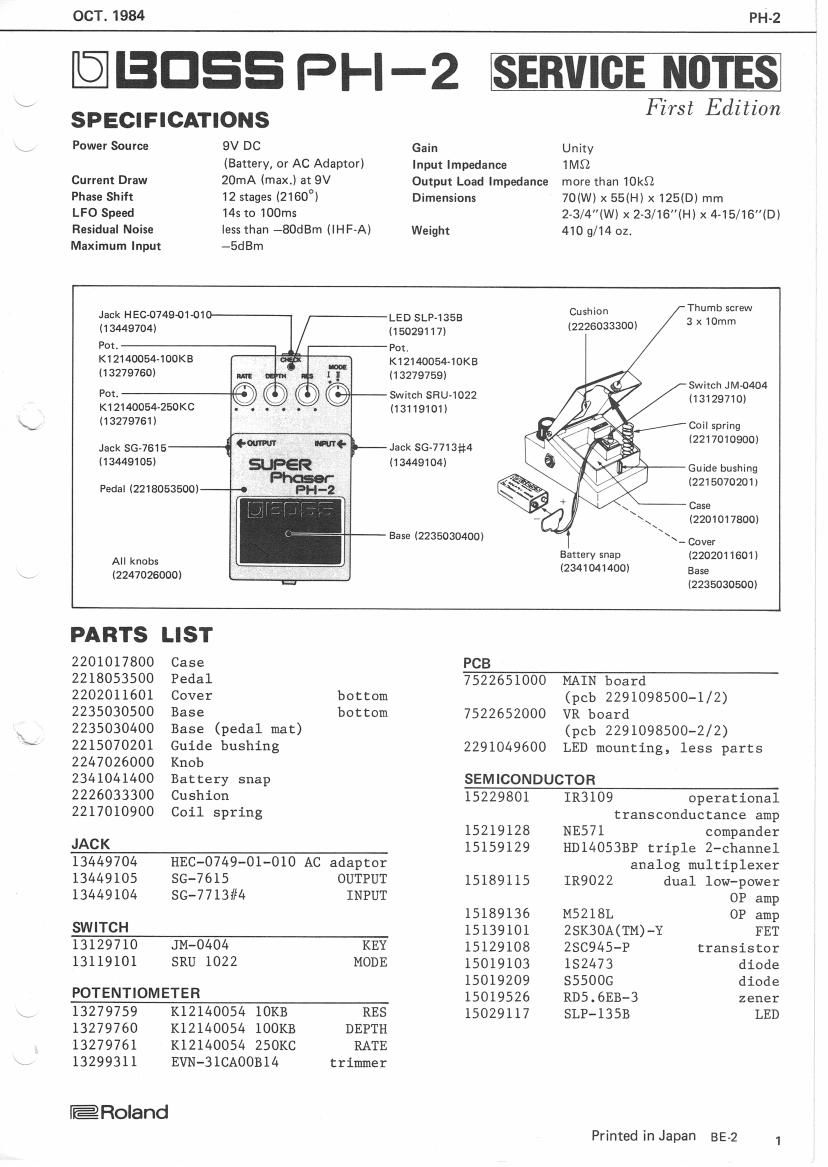 BOSS PH 2 SERVICE NOTES