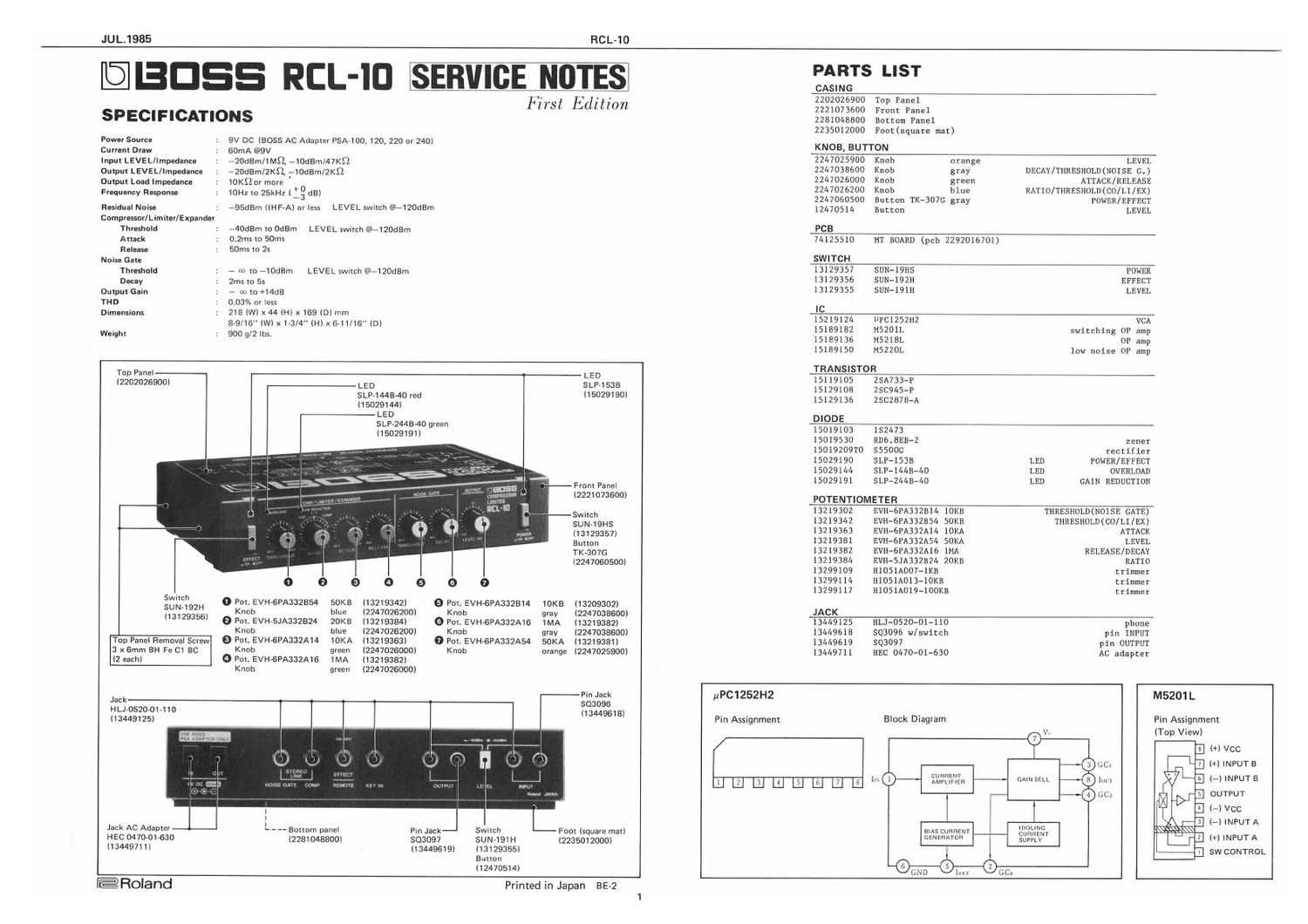 BOSS RCL 10 SERVICE NOTES