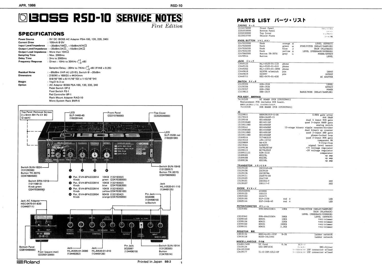 BOSS RSD 10 SERVICE NOTES