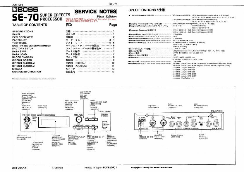 BOSS SE 70 SERVICE NOTES