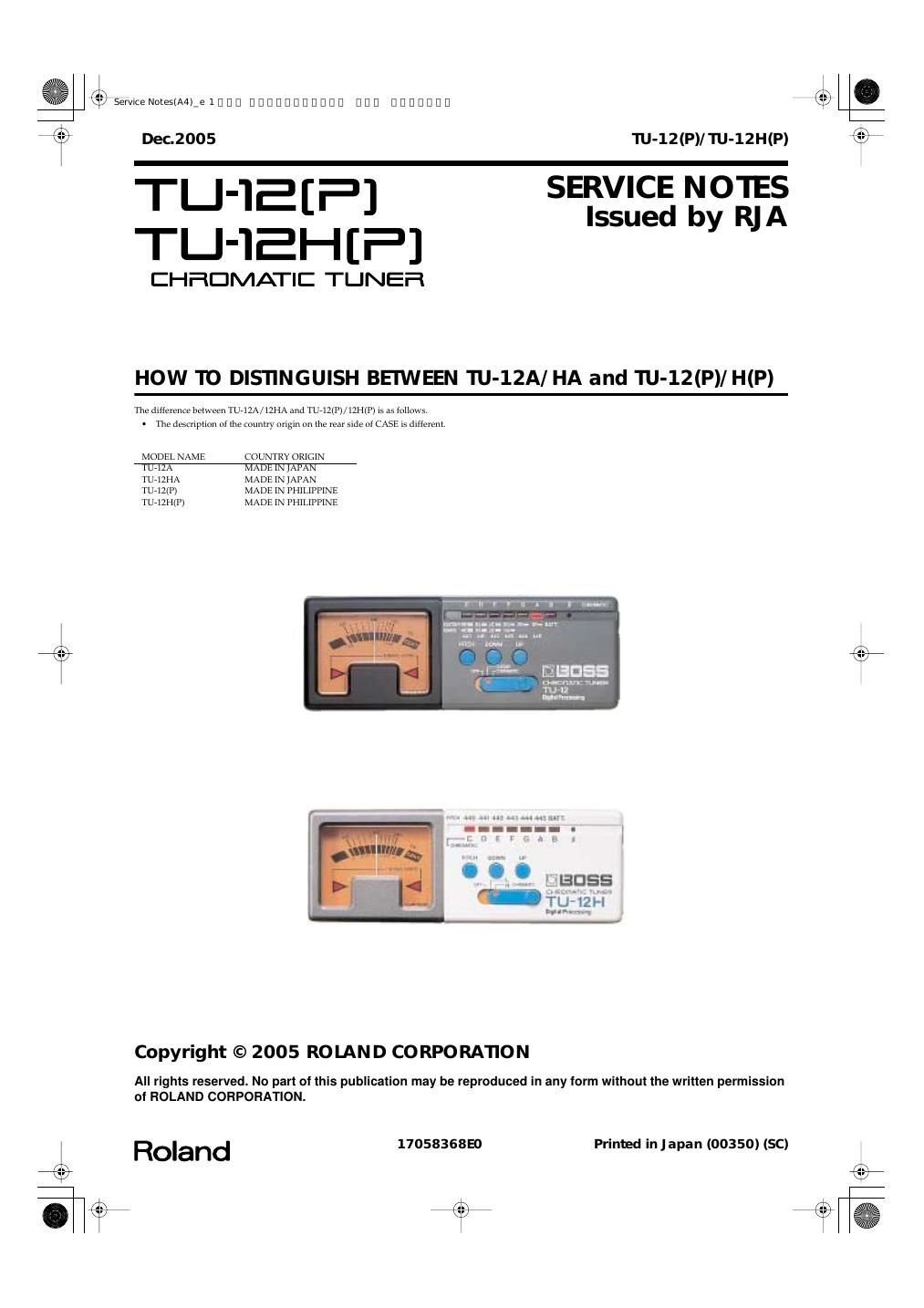 BOSS TU 12 SERVICE NOTES