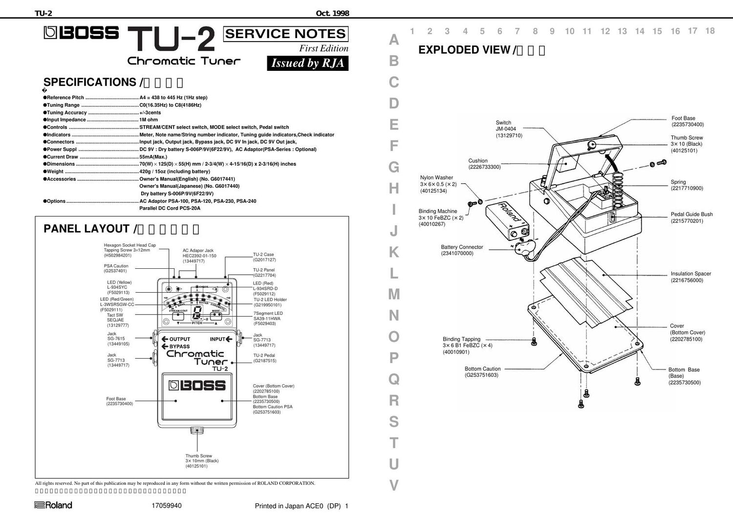 BOSS TU 2 SERVICE NOTES