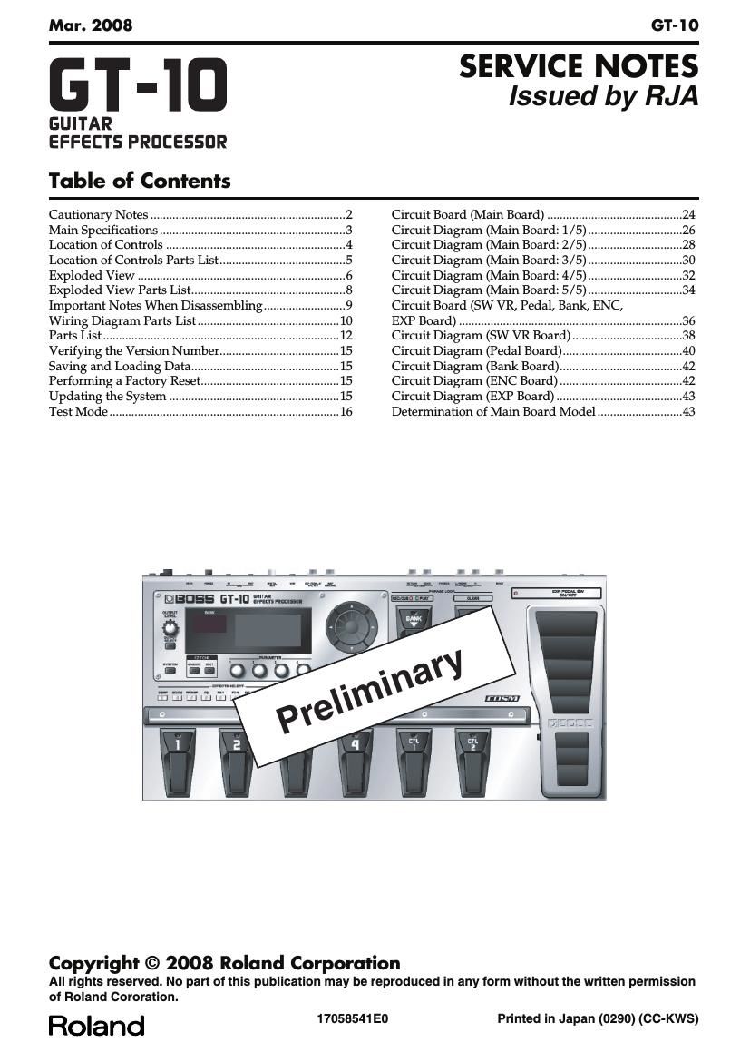 Free Audio Service Manuals - Free download GT 10 Effects Processor Service Manual