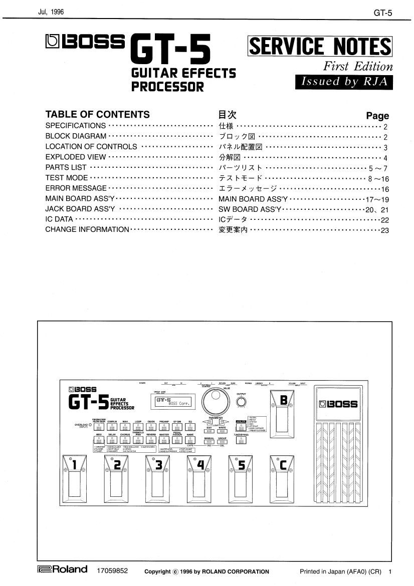 Færøerne emne fiktion Free Audio Service Manuals - Free download Boss GT 5 Effects Processor Service  Manual