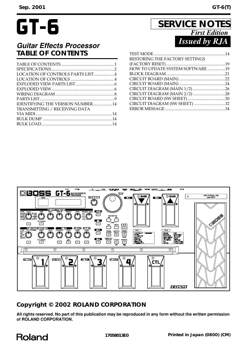 Boss GT 6 Effects Processor Service Manual