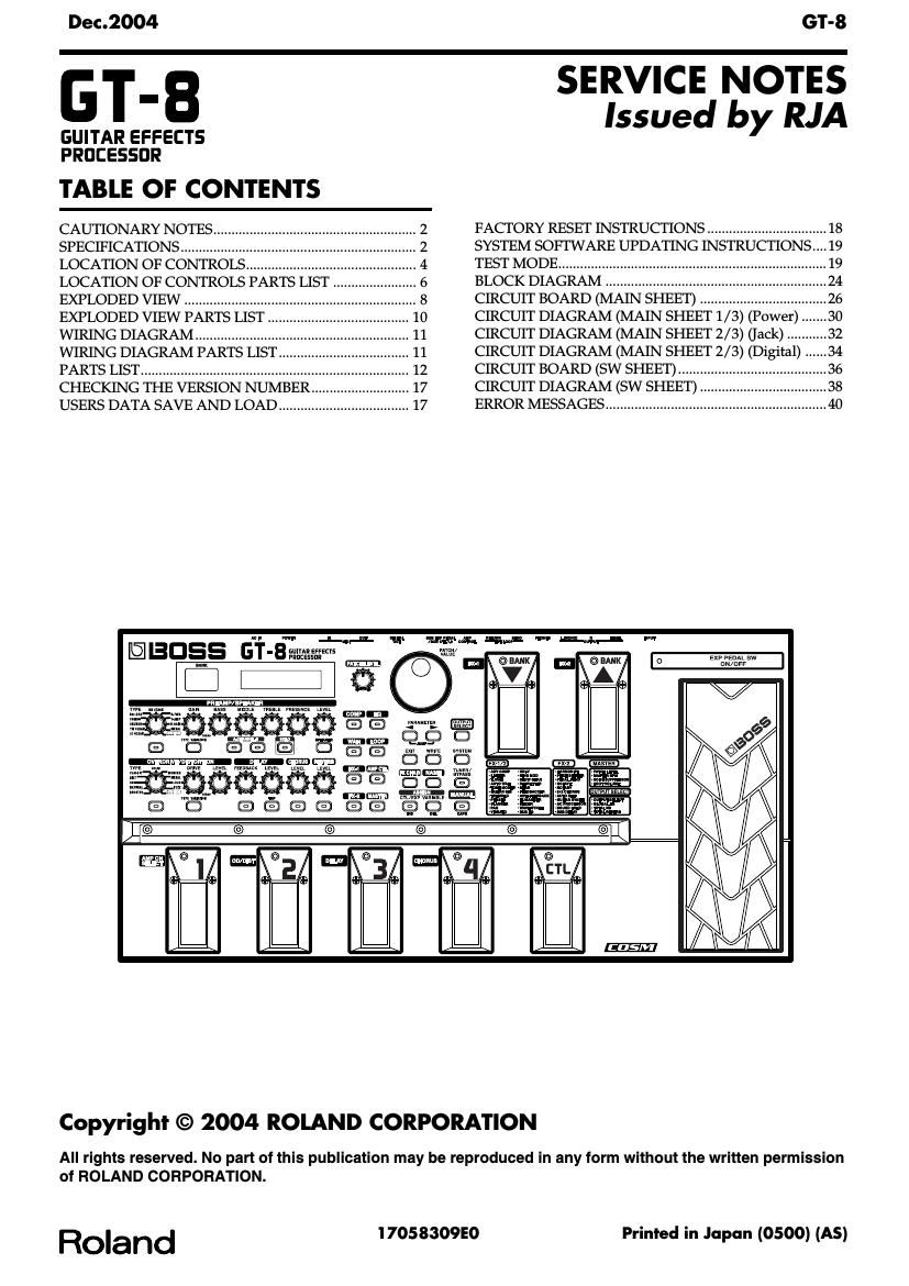 Lav så meget nær ved Free Audio Service Manuals - Free download Boss GT 8 Effects Processor Service  Manual