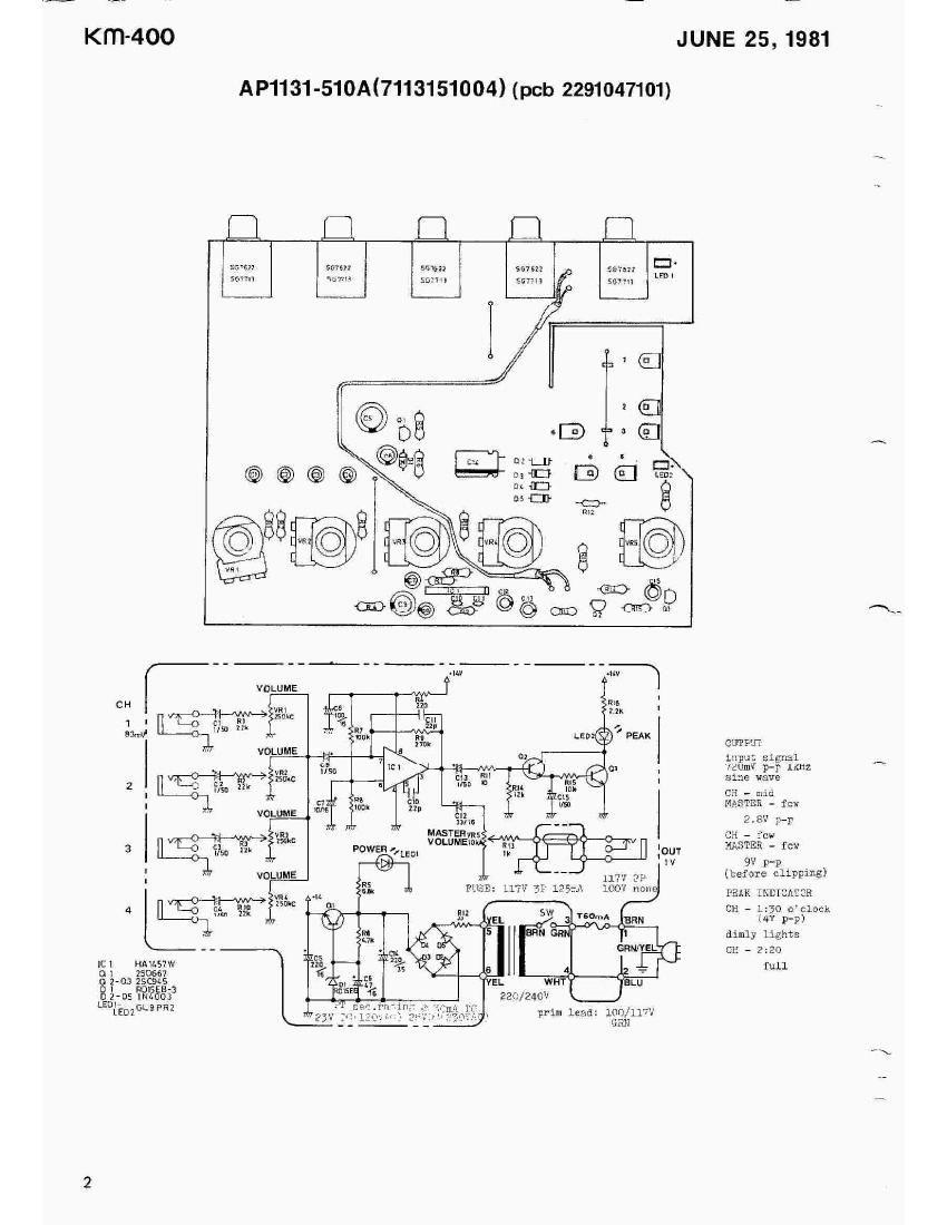 Boss KM 400 Keyboard Mixer Schematic