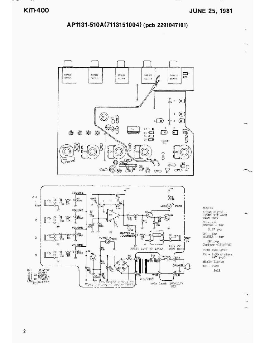 Boss KM 400 Keyboard Mixer Schematic