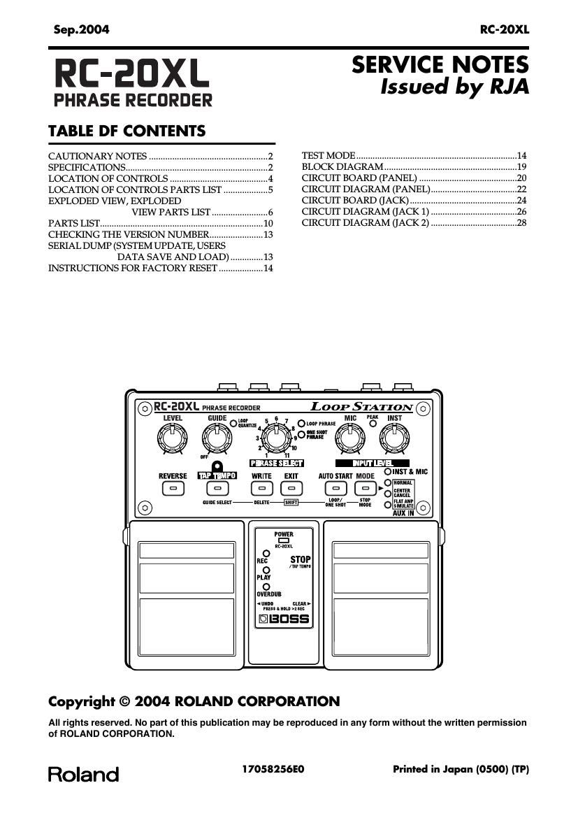 Boss RC 20XL Loop Station Service Manual