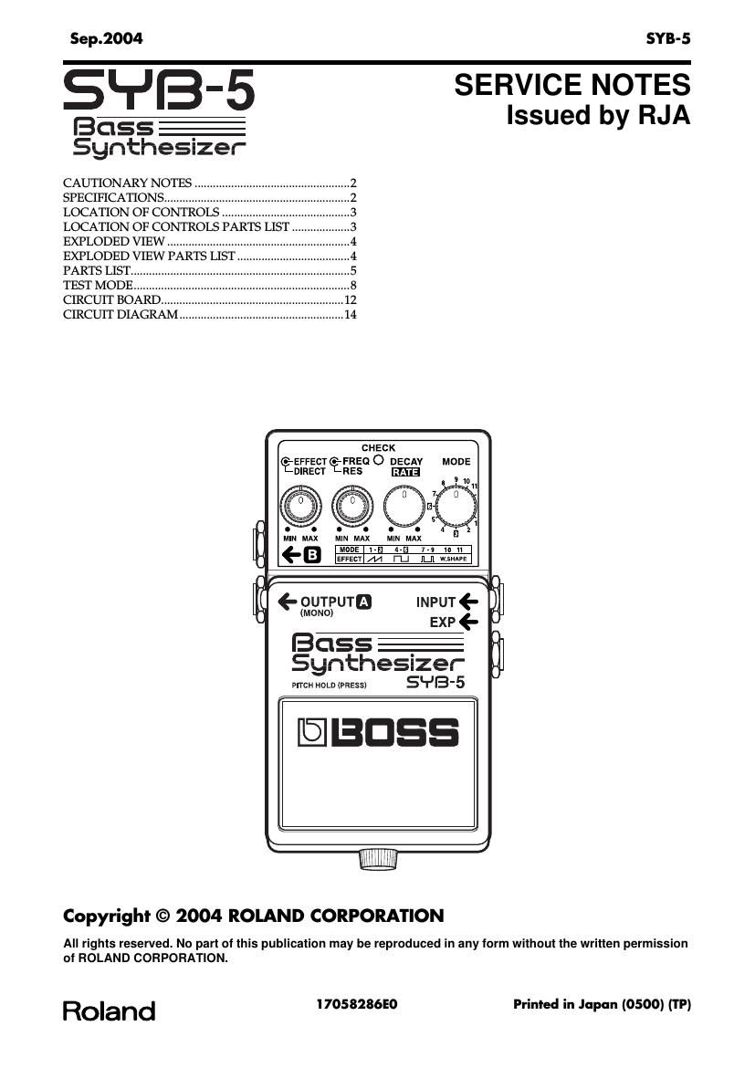 Free Audio Manuals - Free download Boss SYB 5 Bass Synthesizer Service Manual