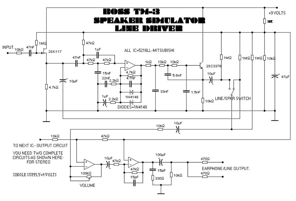 Boss TM 3 Speaker Simulator Schematic