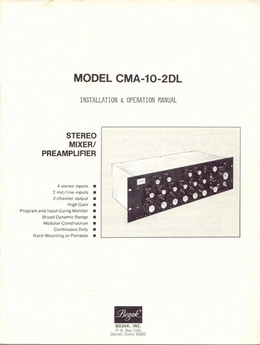 bozak cma 10 2 dl owners manual