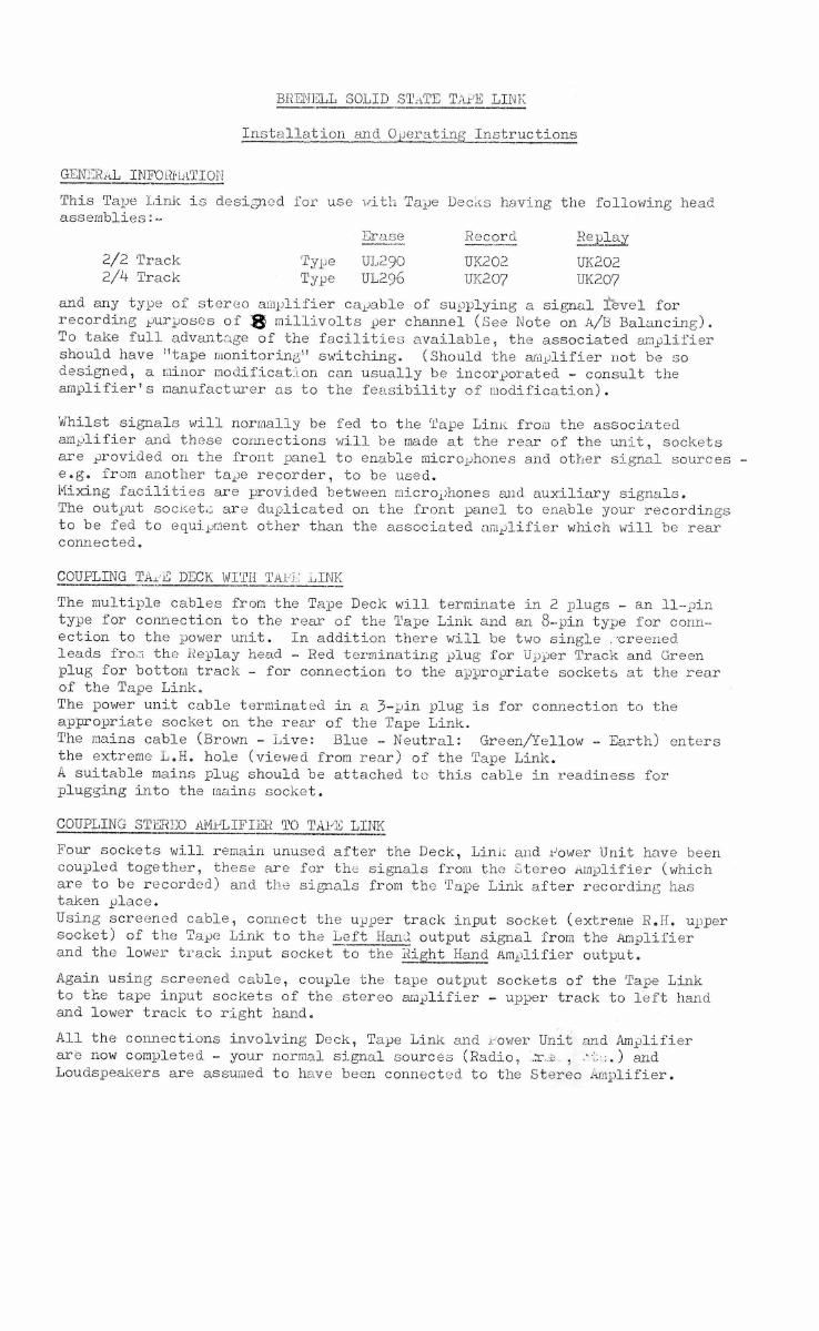 brenell TapeLink manual