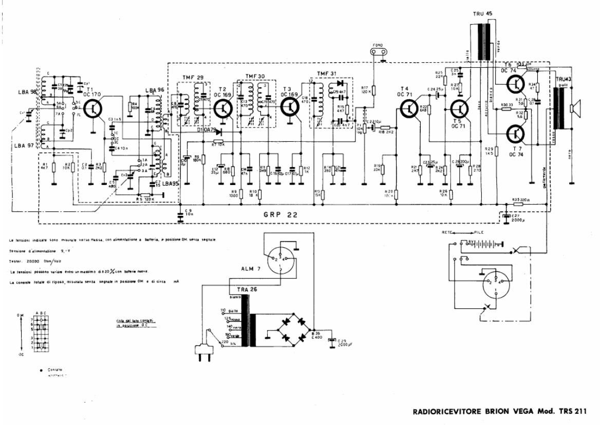 brionvega trs211 am radio receiver schematic