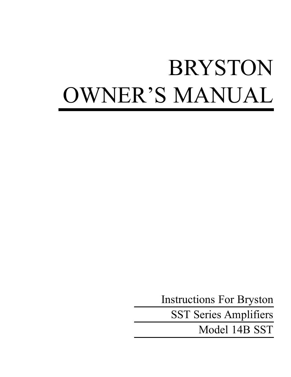 bryston 14b sst owners manual