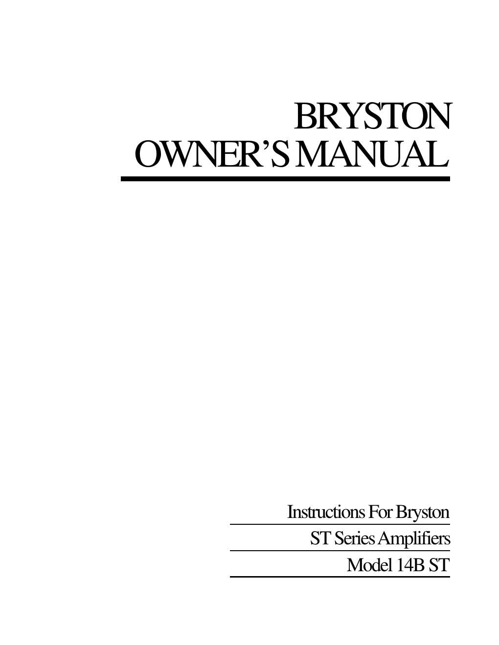 bryston 14b st owners manual