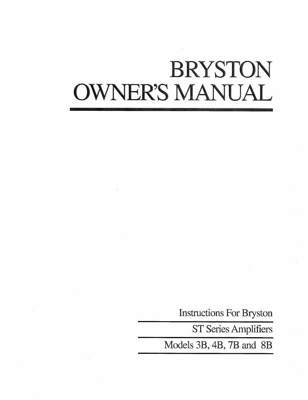 bryston 3b 4b 7b 8b st owners manual