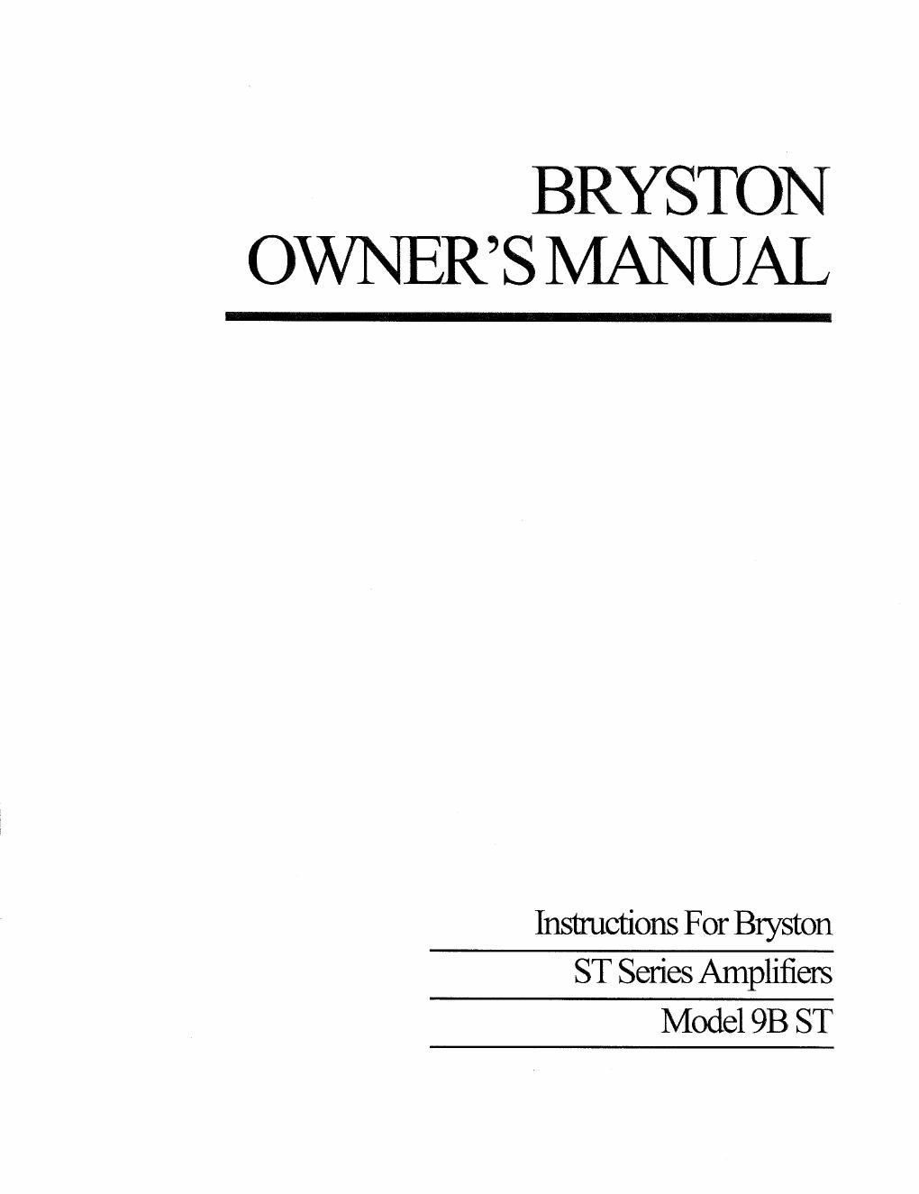 bryston 9 bst owners manual