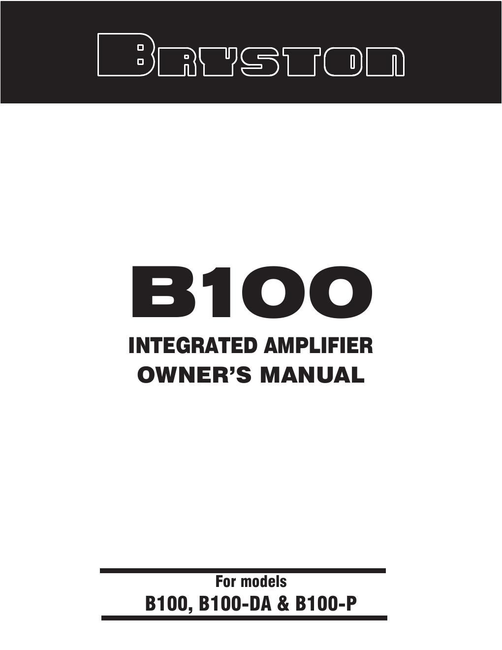 bryston b 100 owners manual