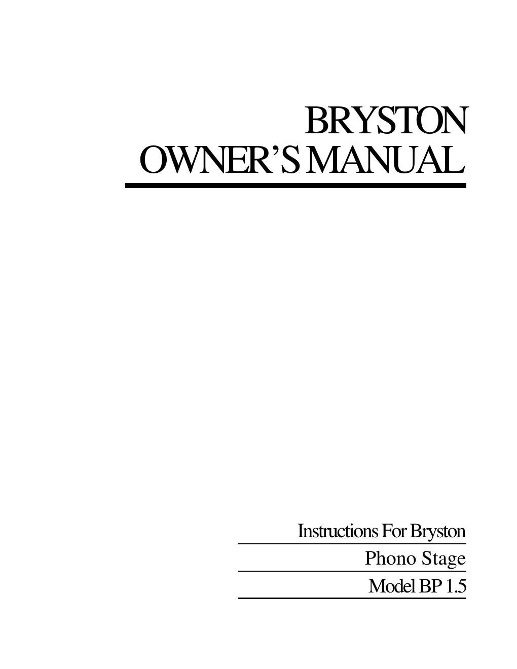 bryston bp 15 owners manual
