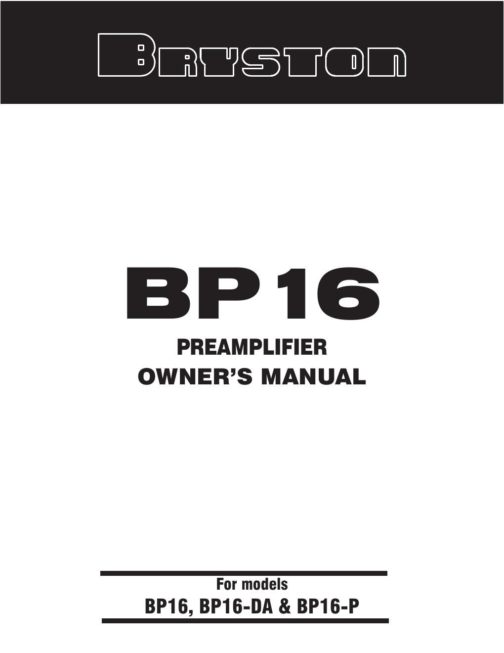 bryston bp 16 owners manual