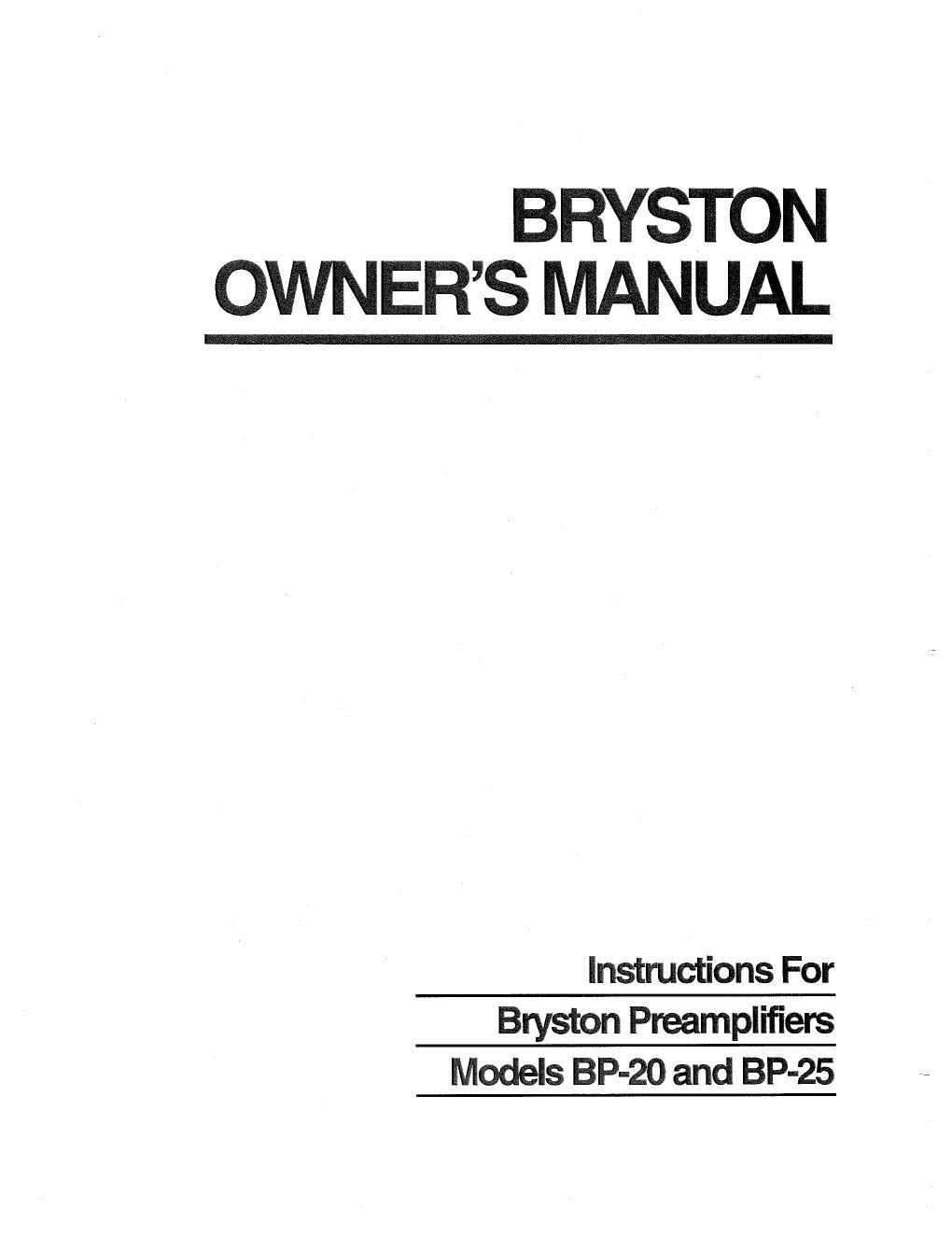 bryston bp 20 owners manual