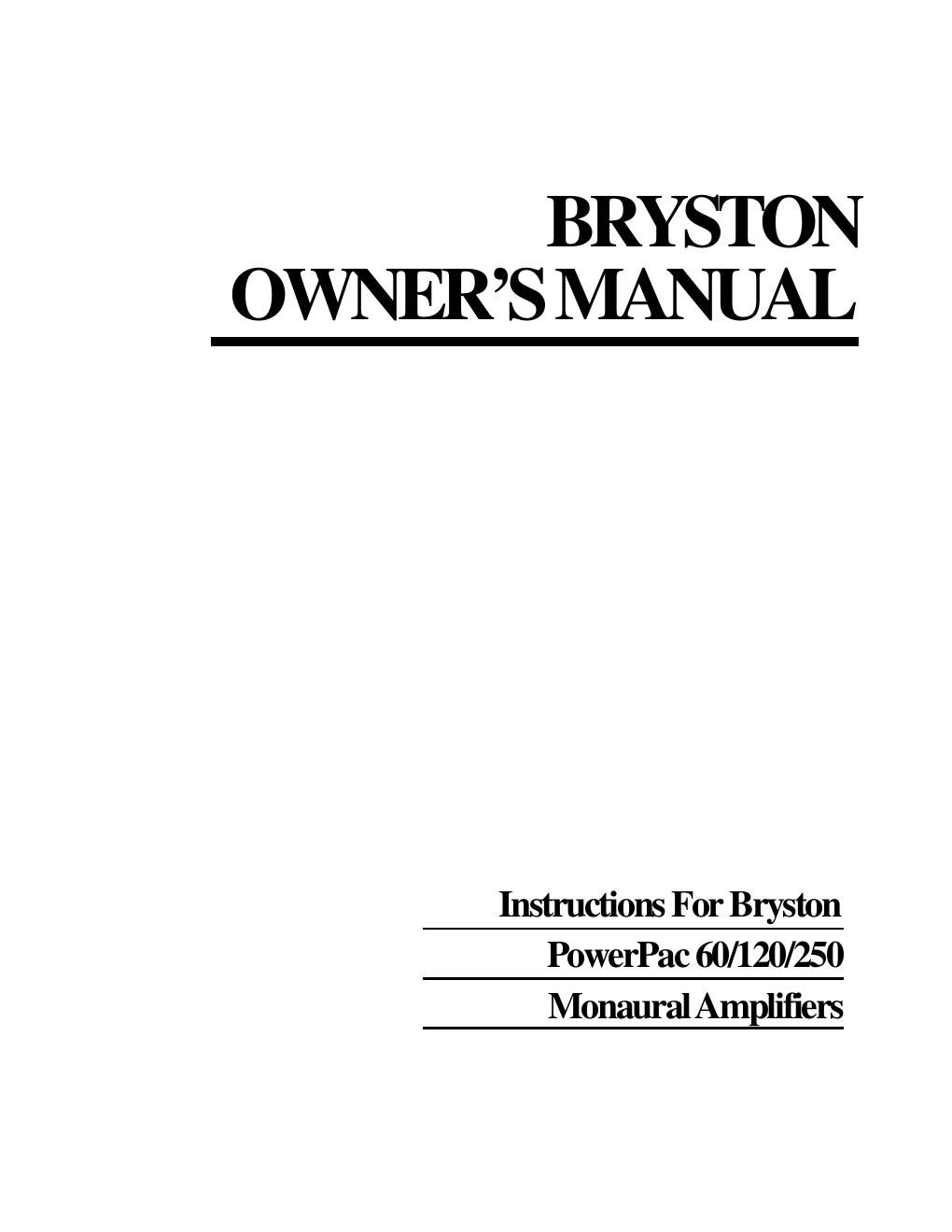 bryston powerpac 60 120 250 owners manual