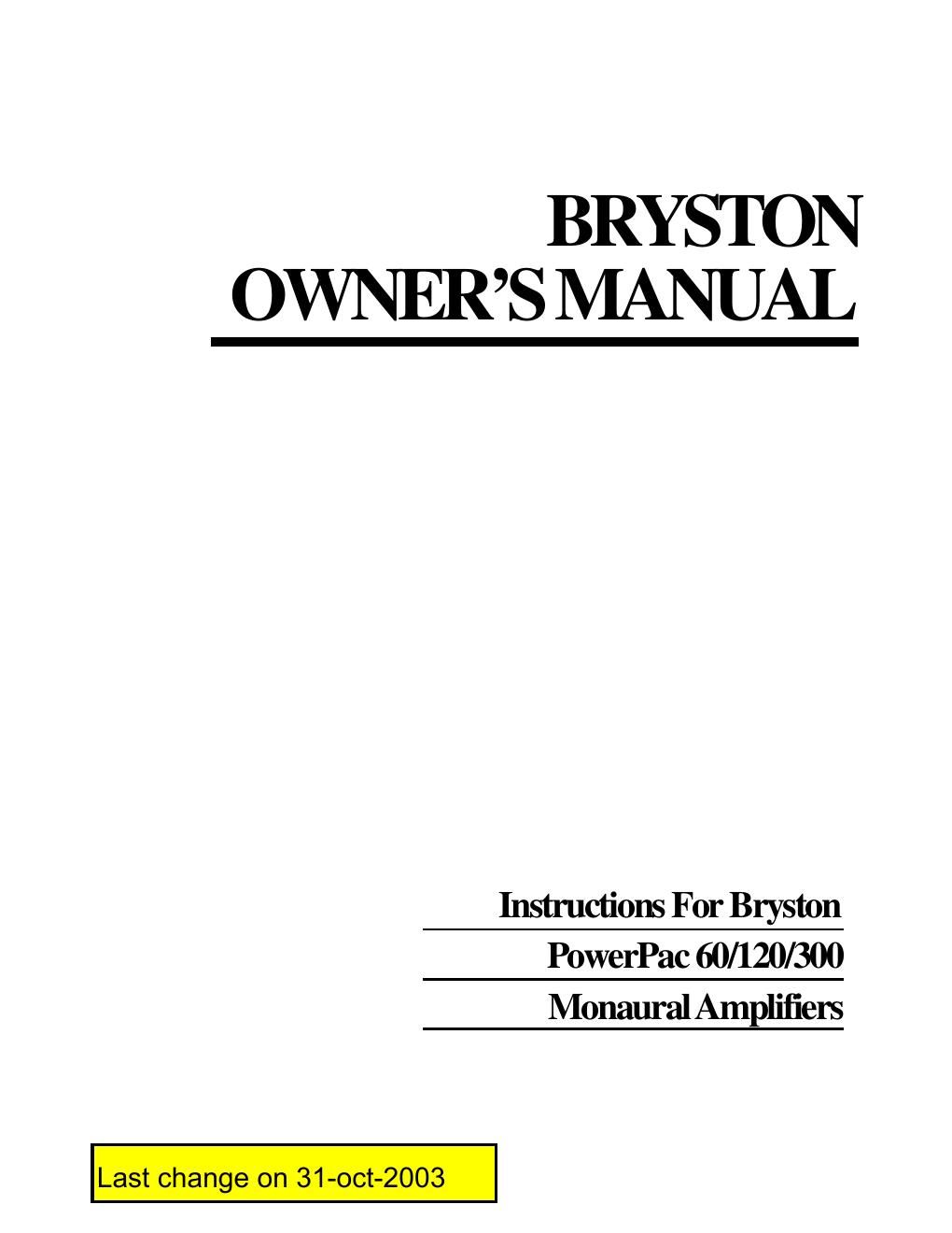 bryston powerpac 60 120 300 owners manual