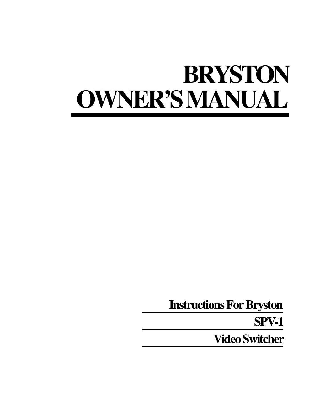 bryston spv 1 owners manual