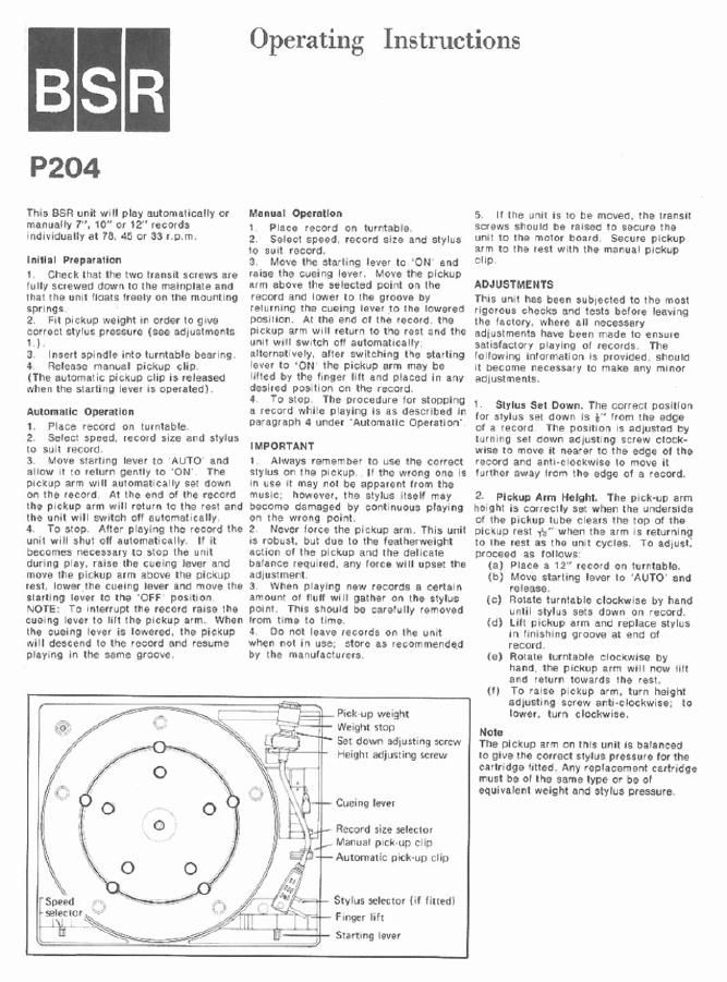 bsr p 204 owners manual