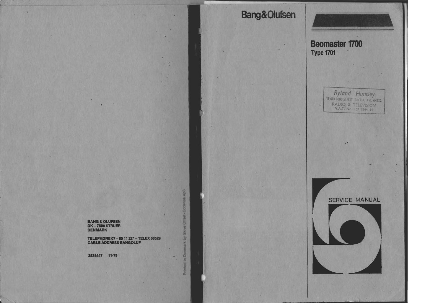 Bang Olufsen Beomaster 1700 Service Manual