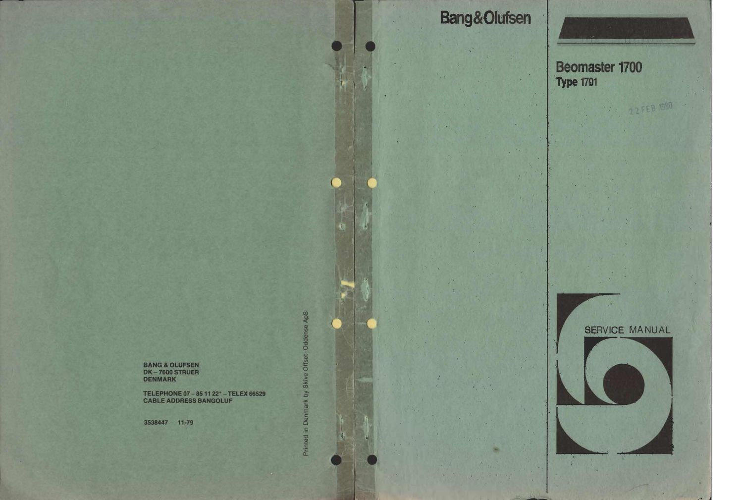 Bang Olufsen Beomaster 1701 Service Manual