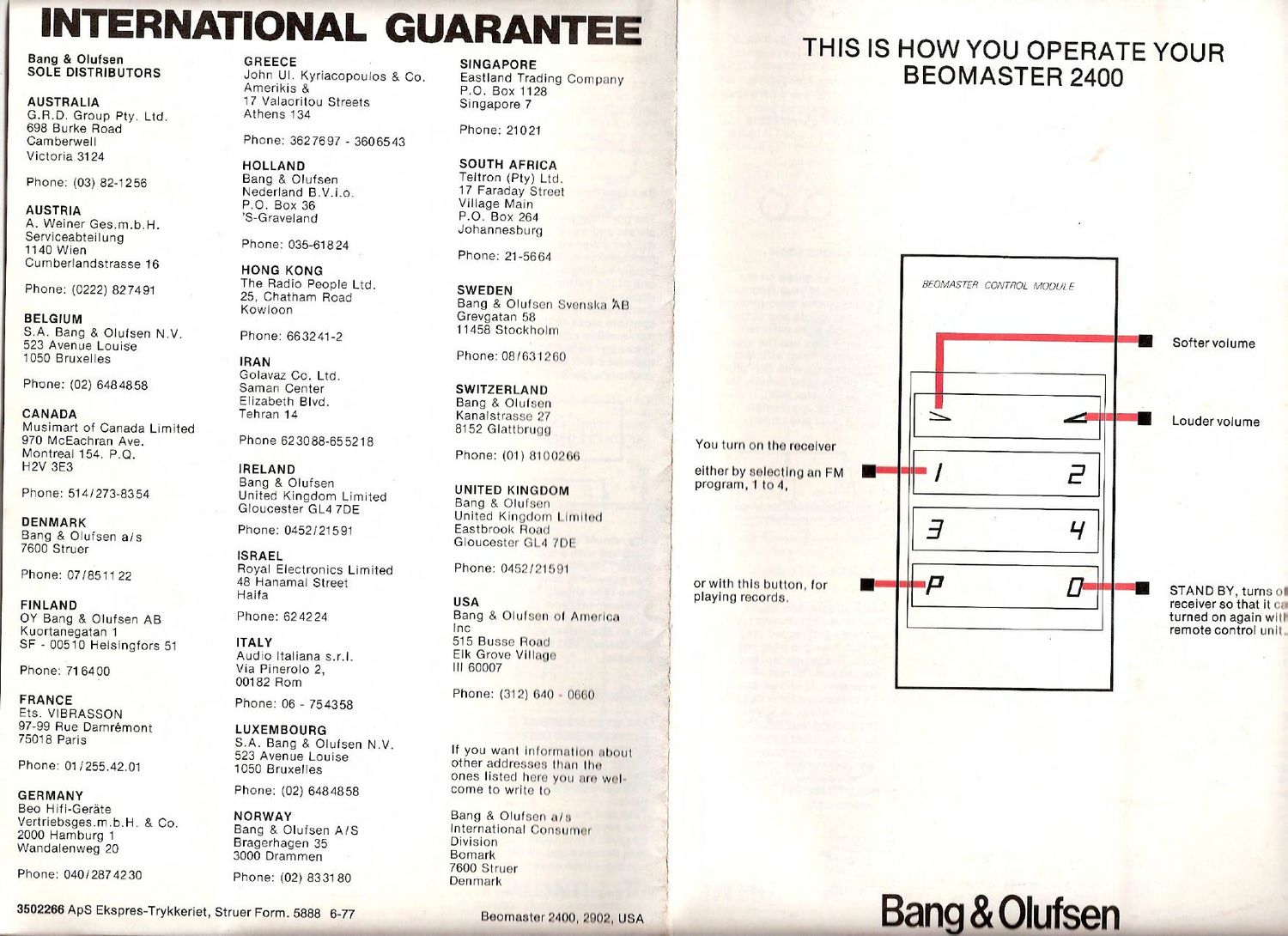 Beomaster 2400 Owners Manual
