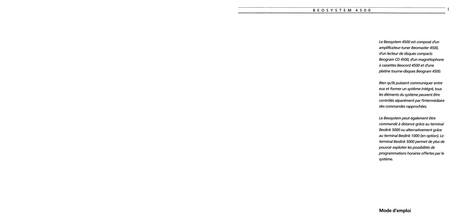 Bang Olufsen Beomaster 4500 Owners Manual