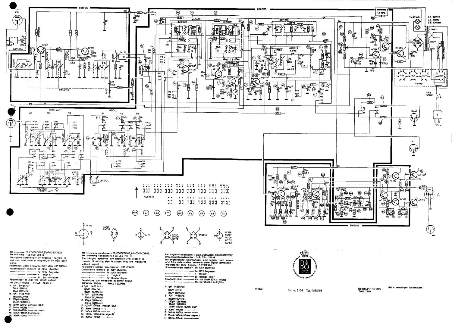 Bang Olufsen Beomaster 700 1968 Schematic