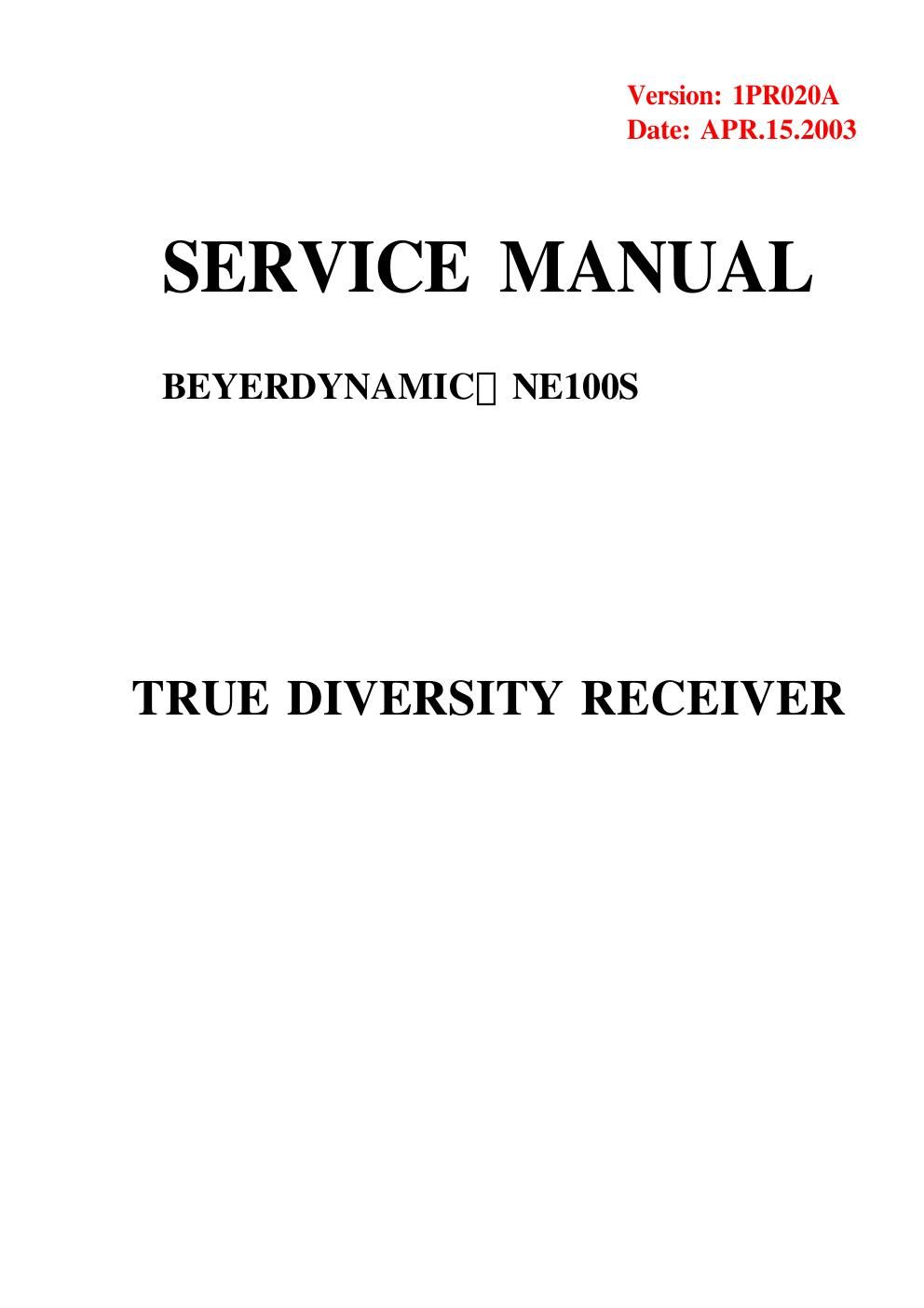 Beyerdynamic NE100S Receiver Service Manual