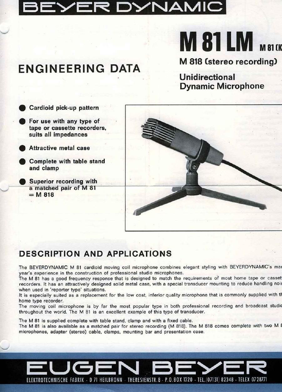 beyerdynamic M 81 LM Datenblatt