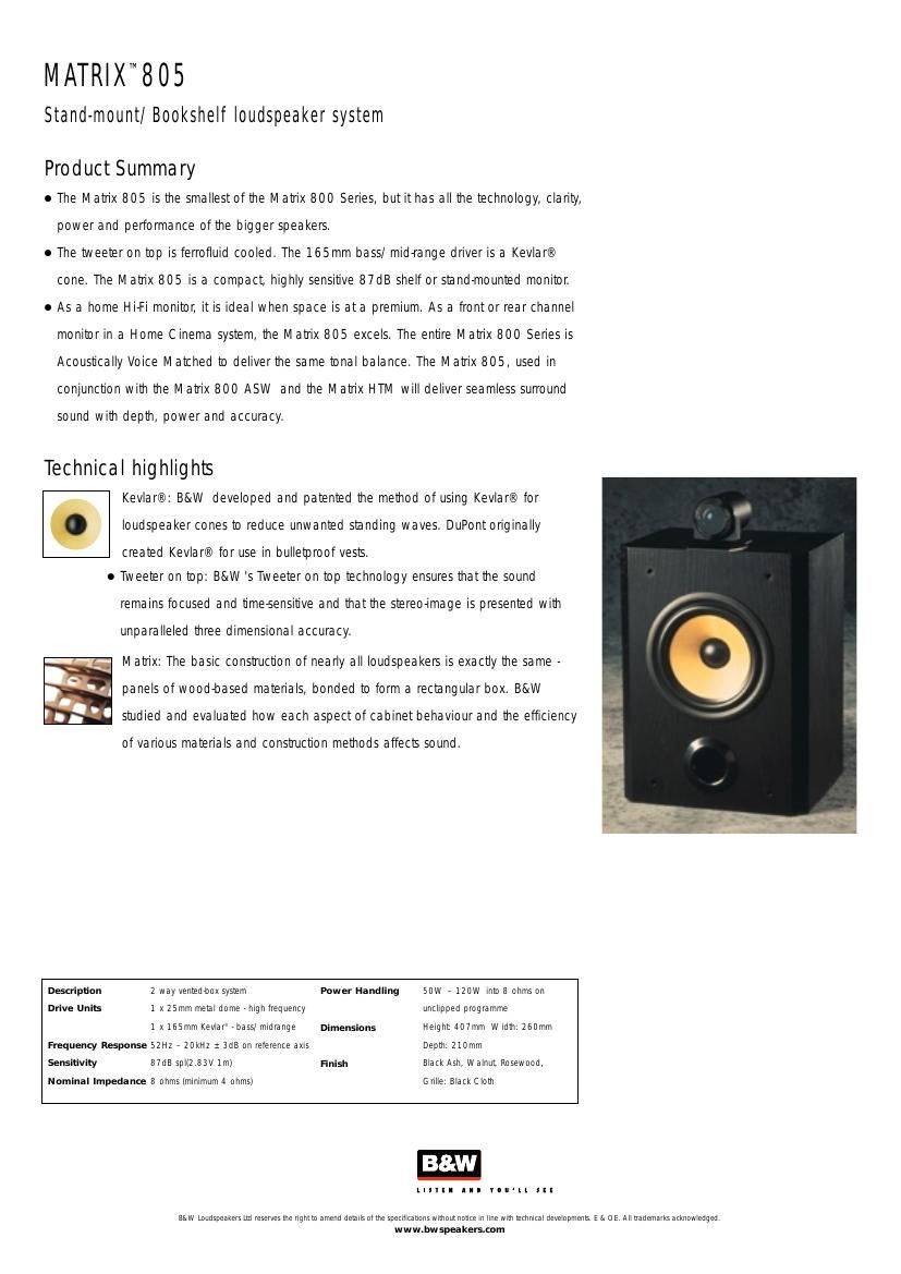 BowersWilkins Matrix 805 Brochure